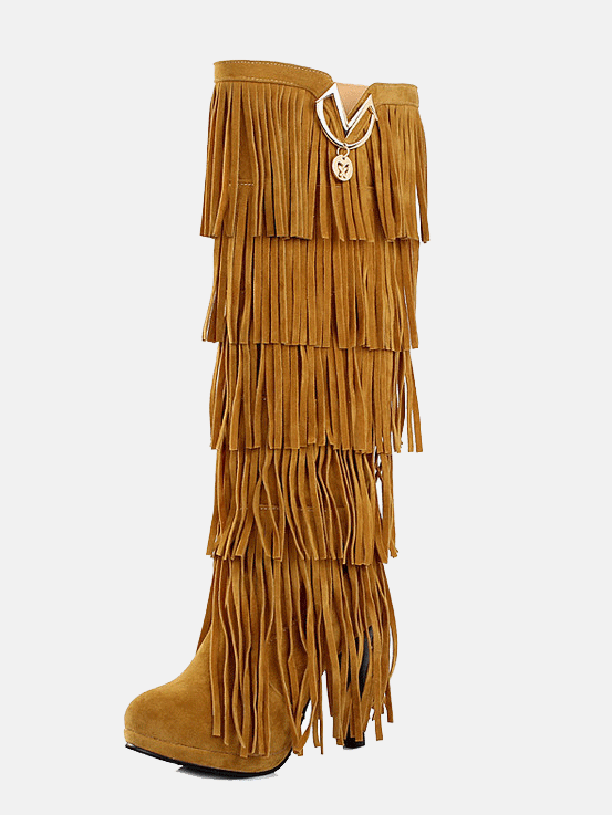 Suede Tassels High Heel Boots