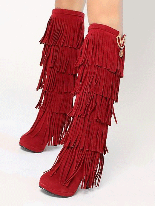 Suede Tassels High Heel Boots