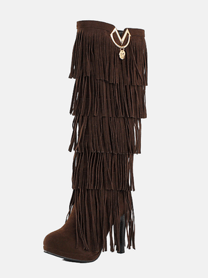 Suede Tassels High Heel Boots