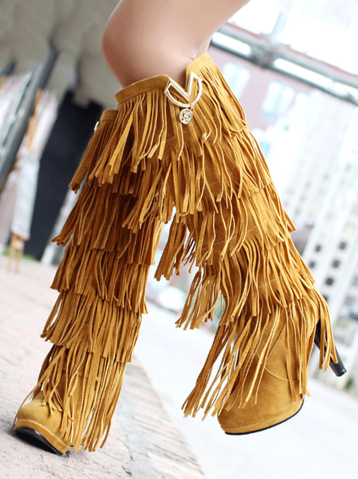 Suede Tassels High Heel Boots