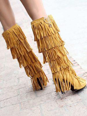 Suede Tassels High Heel Boots