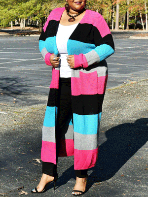 Knitted Multicolor Colorblock Cardigan