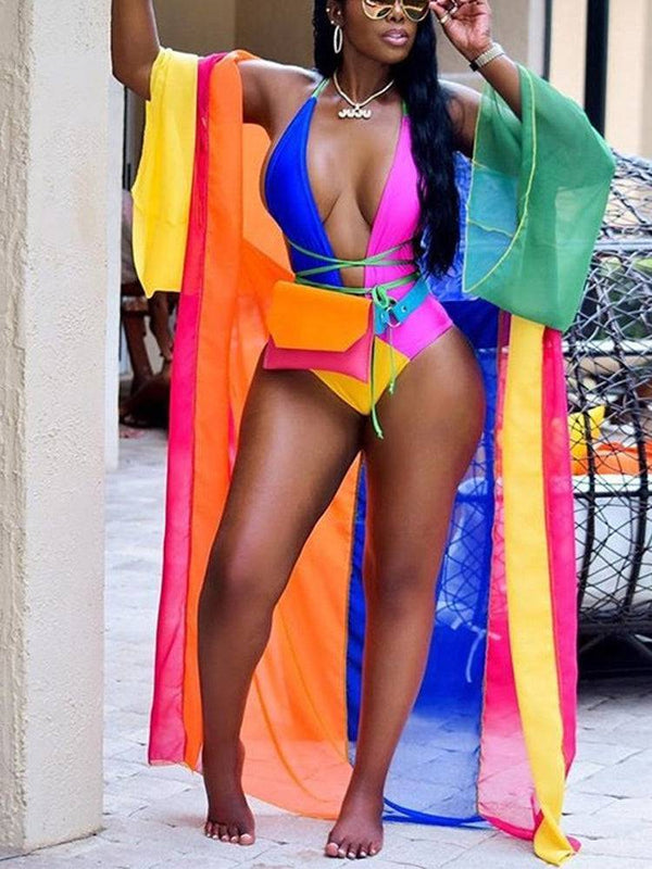 Rainbow Colorblock Swimsuit & Cover Up