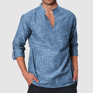 Men's Casual Linen Long Sleeve Henley Shirt