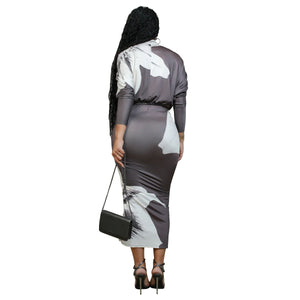 Printed Long Sleeved Skirt Two-piece Set