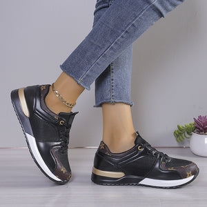 Round Toe Muffin Leather Patchwork Sneakers