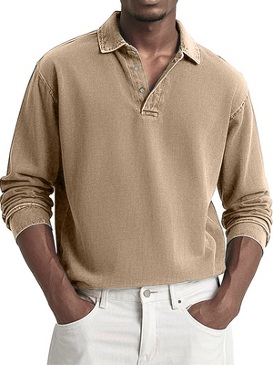 Men's Fashion Casual Retro Distressed Lapel Long-sleeved Polo Shirt