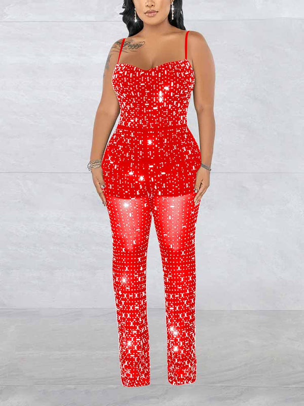 Rhinestone Mesh Jumpsuit