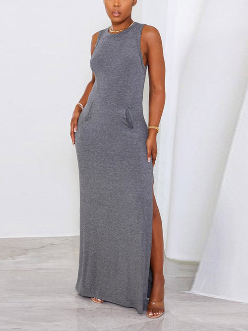 Sleeveless Pocket Slit Dress