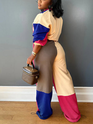 Colorblock Half-Zip Top & Wide Pants Set