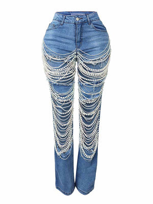 Pearl Rhinestone Denim Jeans