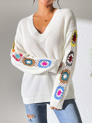 Patchwork V-neck Pullover Sweater