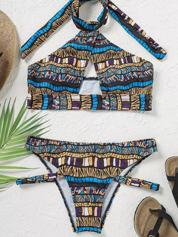 Striped Hollow Out Bikini Set