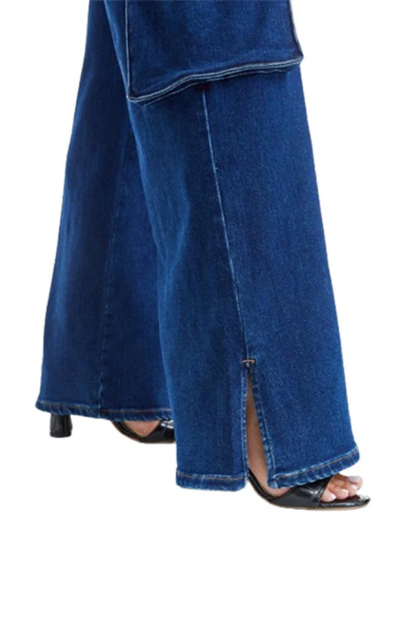 ONESO Vintage Snowflake Wide Leg Jeans with Oversized Side Pockets