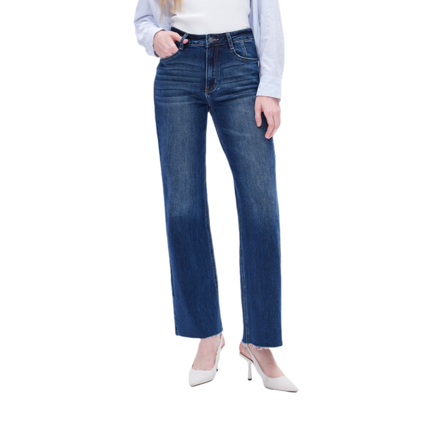 Women High Rise Stretch Wide Leg Jeans BYW8066