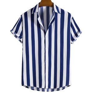 Men's Lapel Single Breasted Hong Kong Style Striped Shirt