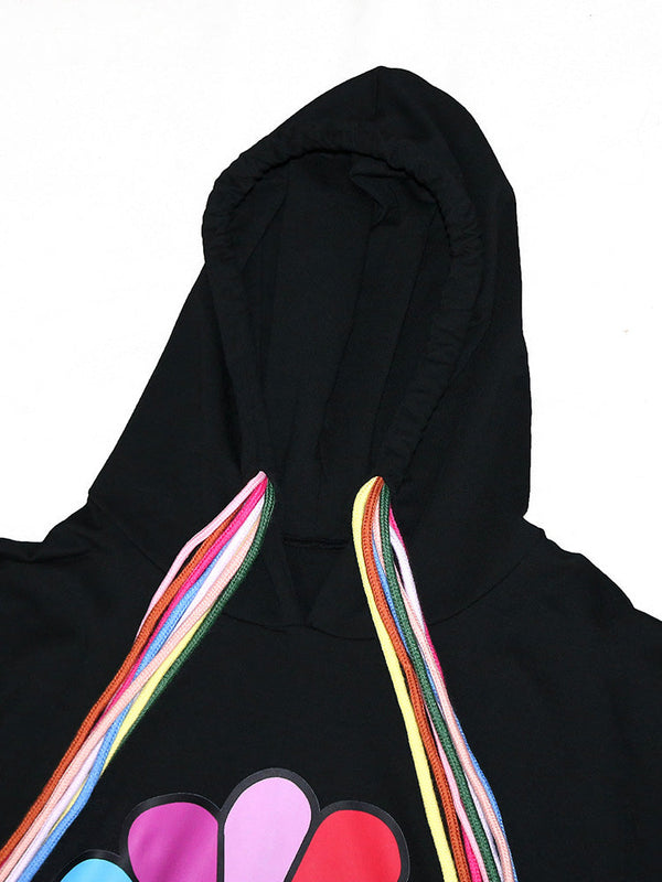 Printed Drawstring Hooded Sweatshirt