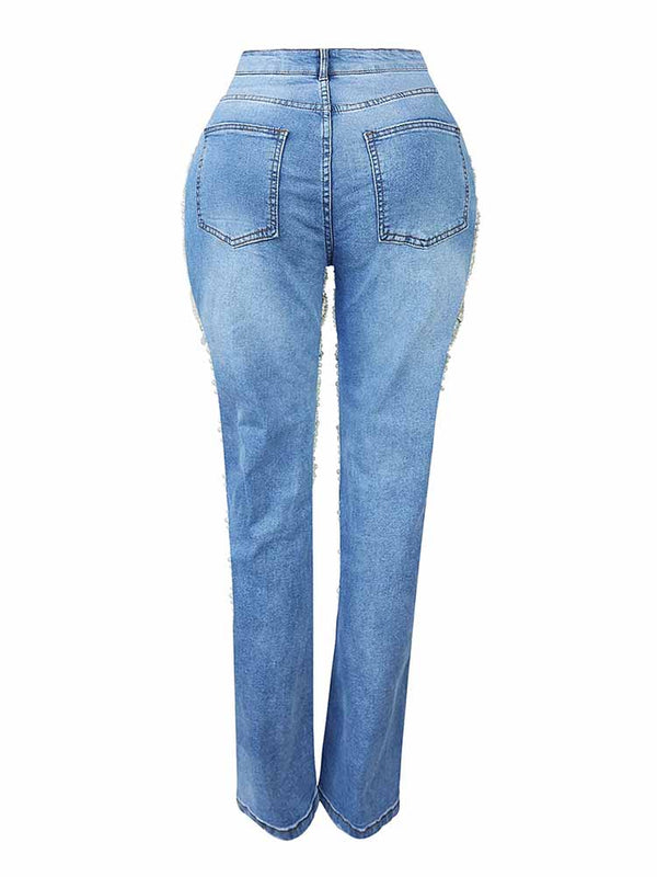 Pearl Rhinestone Denim Jeans