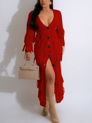 Fringe Knitted Cardigan Dress