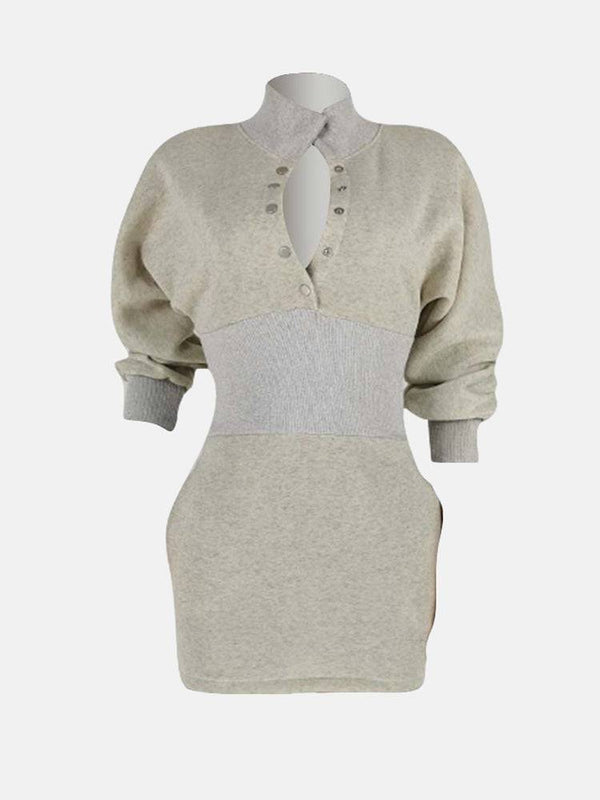 Solid Color Stand Collar Sweatshirt Dress