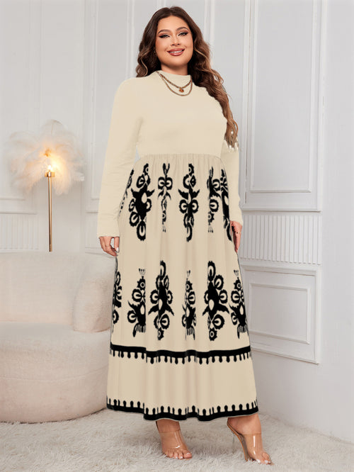 Printed High Waist Long Sleeve Maxi Dress