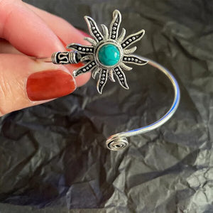 Sterling Silver Turquoise Sun Adjustable Bangle