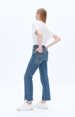 High Rise Stretch Straight Leg Distressed Jeans