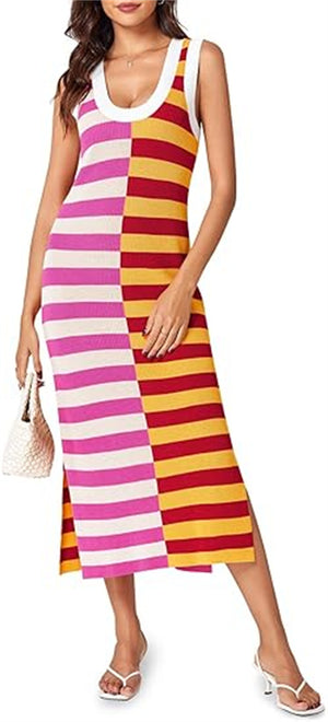 Womens Summer Striped Dress Sleeveless