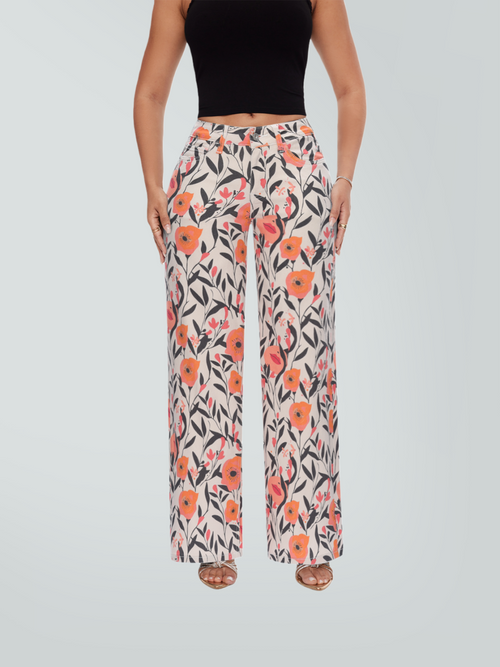 ONESO Women BBL Jeans Floral Print Mid-Low Rise Relaxed Straight Leg High Stretchy Pants