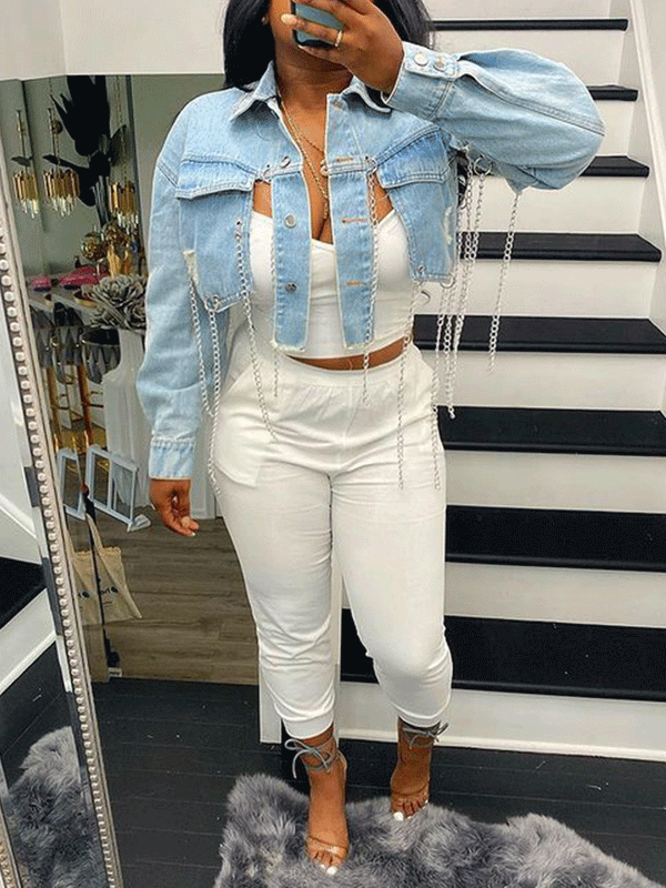 Casual Chains Irregular Denim Jacket