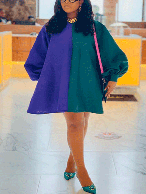 Fashion Color Block  Mini Dress