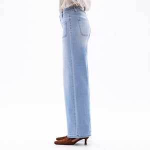 ONESO Women Mid-Waist Front Pocket Design Wide-Leg Jeans High Stretch Comfortable Denim Pants