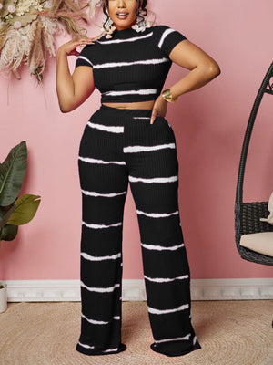 Stripe Ribbed Crop Top & Pants Set