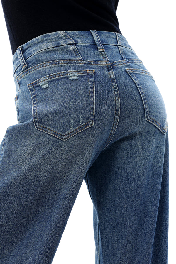 ONESO Women Retro Mid Rise Wide Leg Jeans
