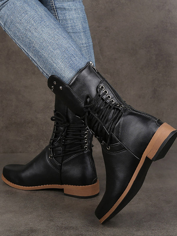 Lace-up PU Studded Boots