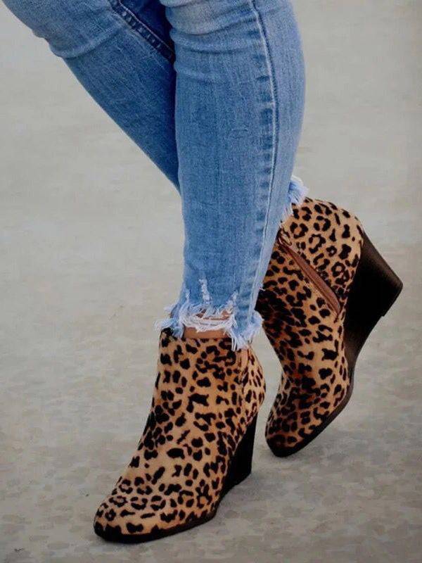 Leopard Cut Out Wedge Booties