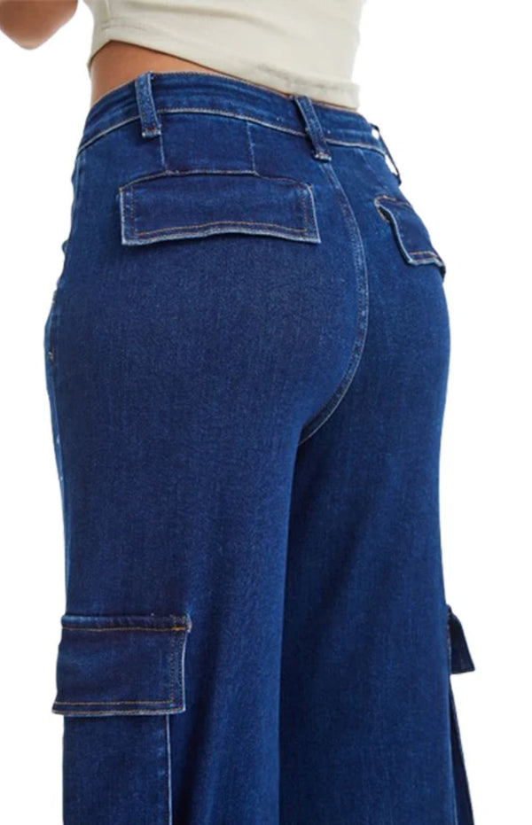 ONESO Vintage Snowflake Wide Leg Jeans with Oversized Side Pockets