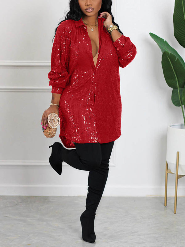 Sequin Shirt Mini Dress