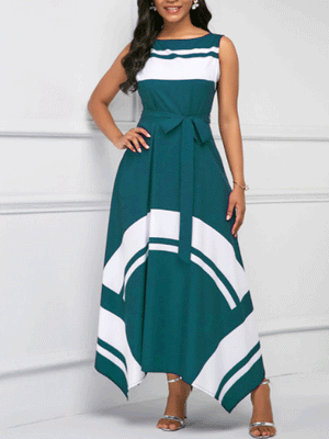 Asymmetric Hem Sleeveless Maxi Dress