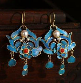 Cloisonne Imitation Emerald Earrings