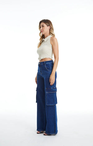 ONESO Vintage Snowflake Wide Leg Jeans with Oversized Side Pockets
