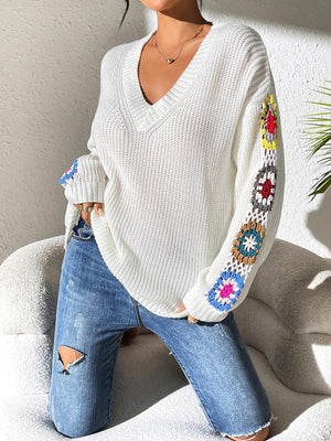 Patchwork V-neck Pullover Sweater