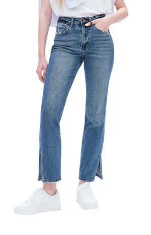 High Rise Stretch Straight Leg Distressed Jeans