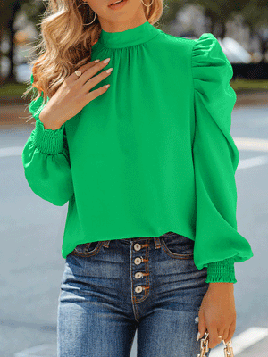 Solid Puff Sleeve Blouse Top