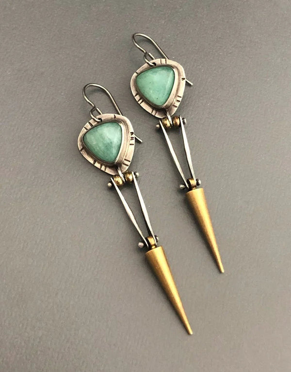 Green Resin Stone Boho Ethnic Earrings