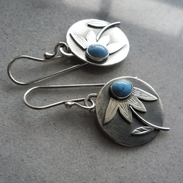 Vintage Blue Stone Flower Earrings