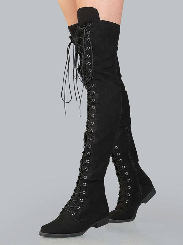 Lace Up Flat Suede Boots