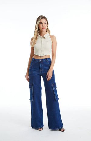 ONESO Vintage Snowflake Wide Leg Jeans with Oversized Side Pockets