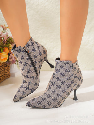 Patterned Stiletto Heeled Boots