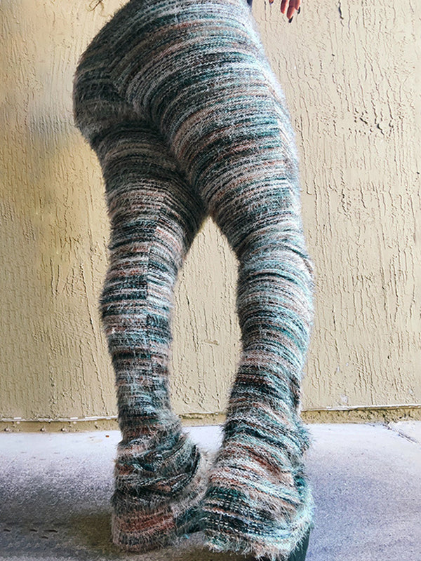 Multicolored Striped Fleece Sweater Pants